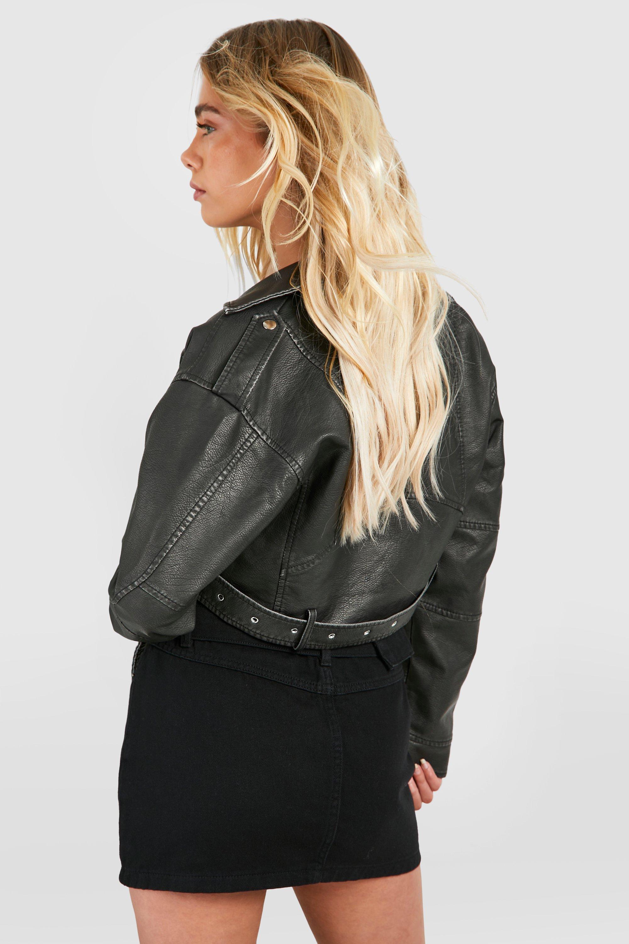 Denim style leather hot sale jacket womens